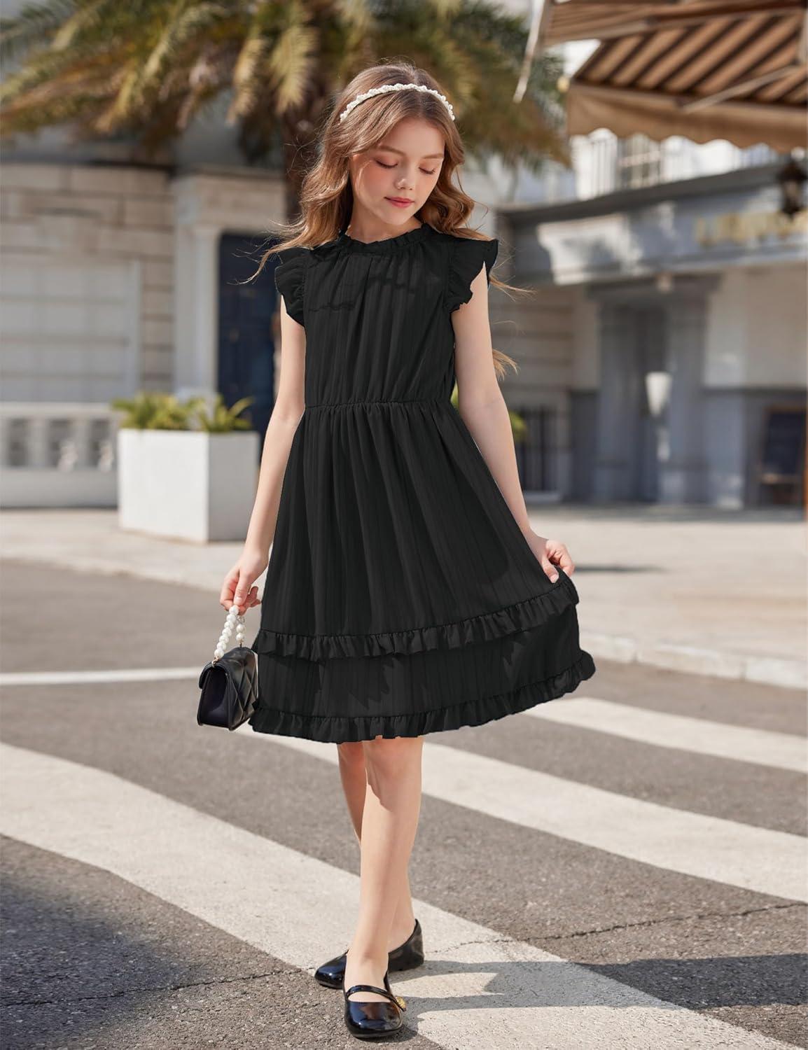image:imageArshiner Girls Summer Dresses Ruffle Sleeve ALine Sundress Casual Elegant DressesBlack