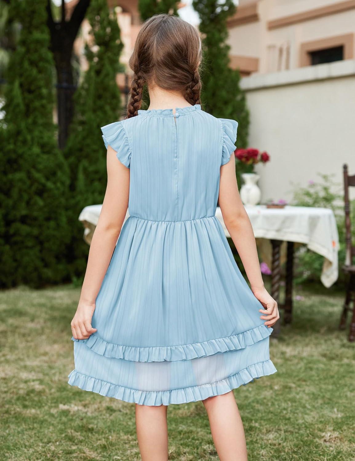 image:imageArshiner Girls Summer Dresses Ruffle Sleeve ALine Sundress Casual Elegant DressesLight Blue