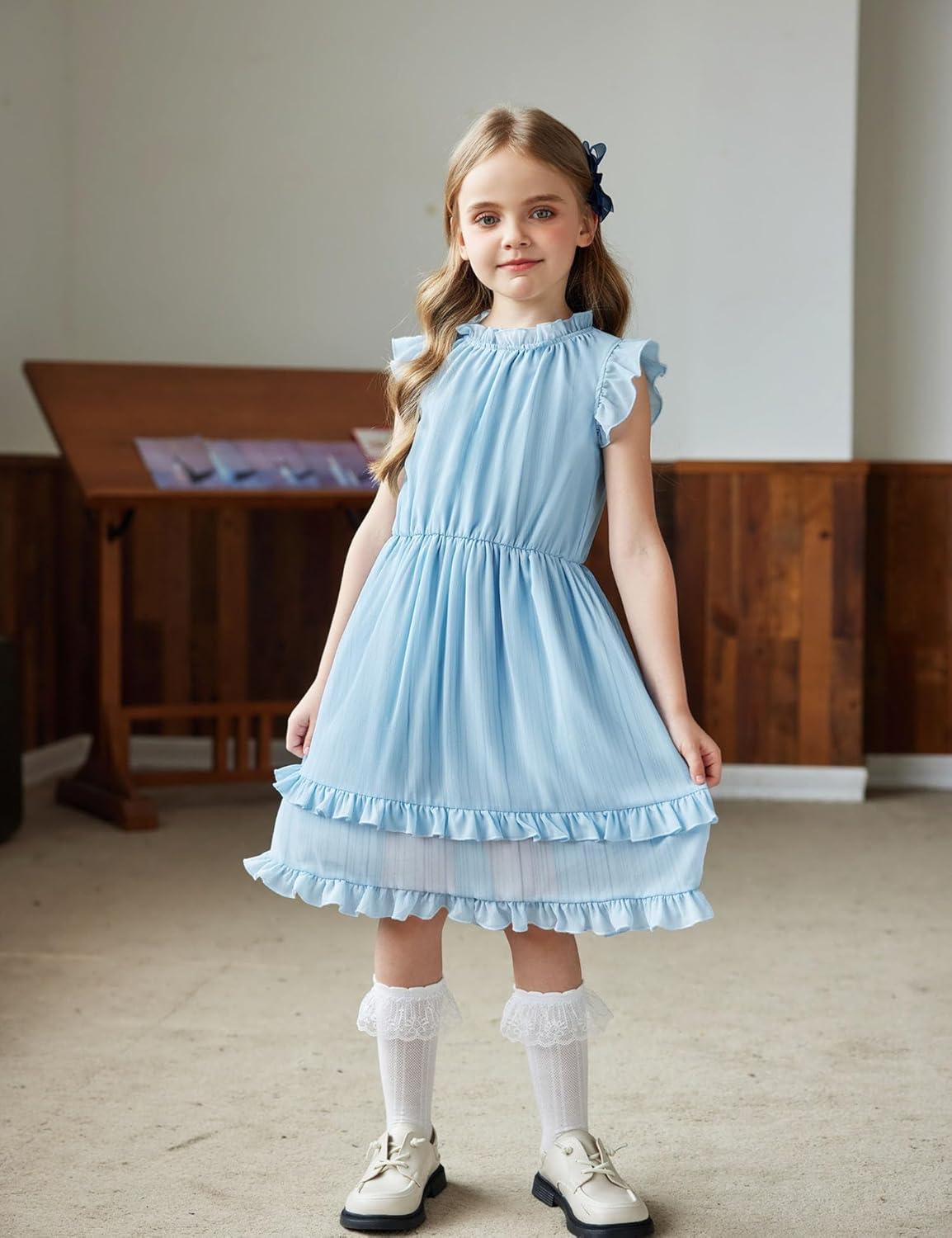 image:imageArshiner Girls Summer Dresses Ruffle Sleeve ALine Sundress Casual Elegant DressesLight Blue