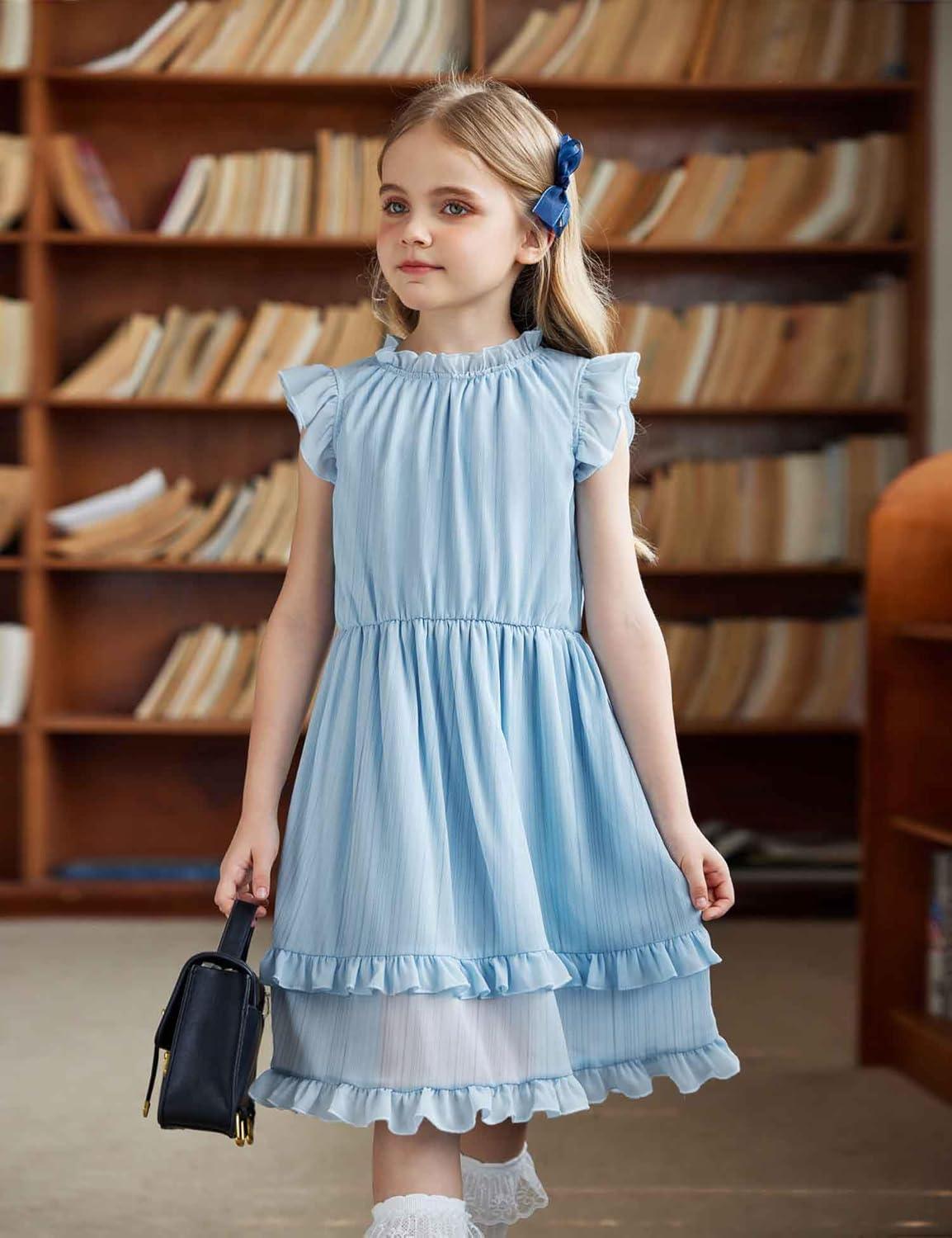image:imageArshiner Girls Summer Dresses Ruffle Sleeve ALine Sundress Casual Elegant DressesLight Blue