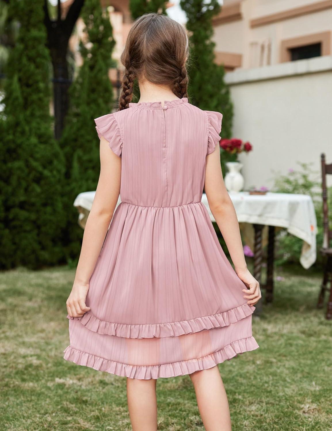 image:imageArshiner Girls Summer Dresses Ruffle Sleeve ALine Sundress Casual Elegant DressesLight Pink