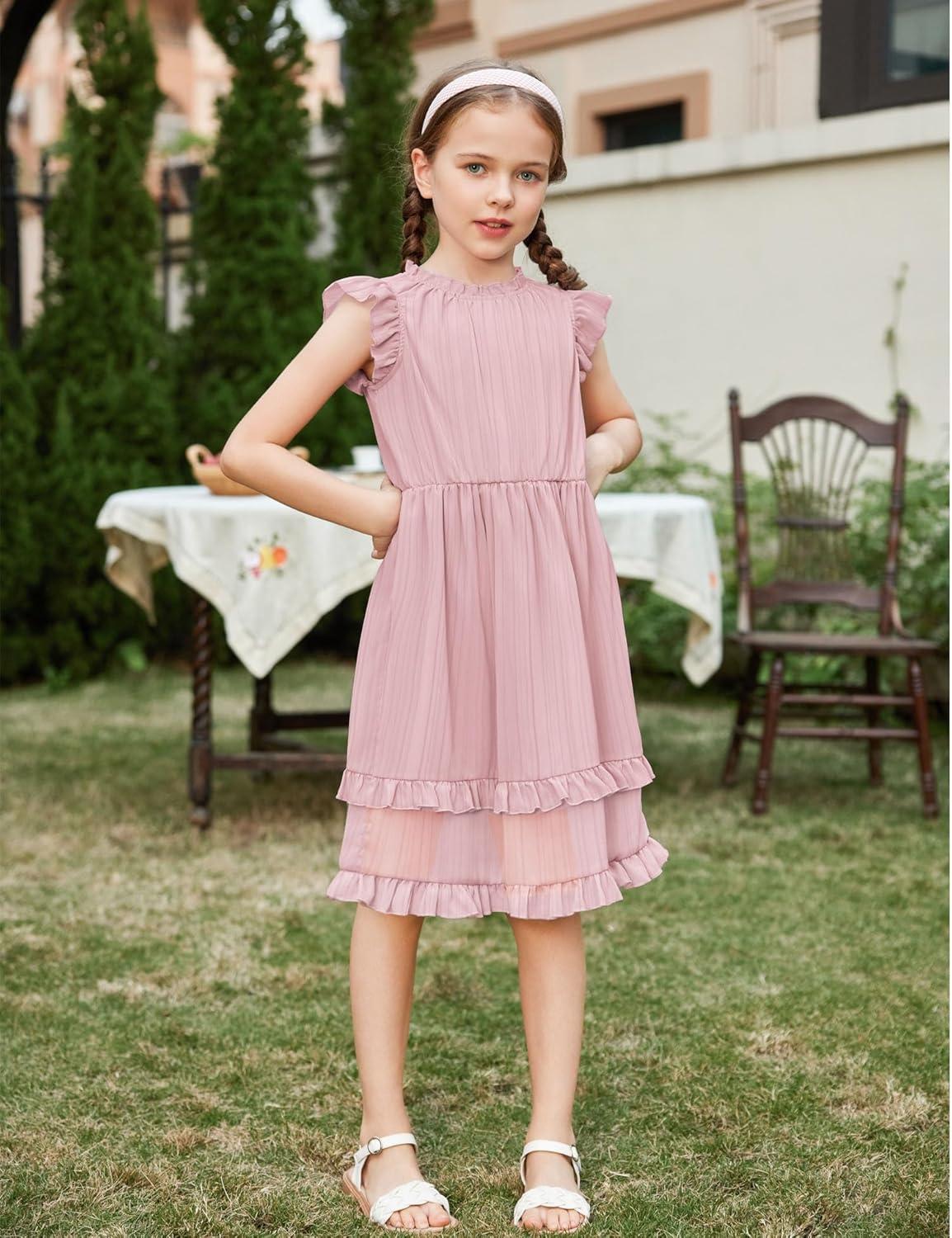 image:imageArshiner Girls Summer Dresses Ruffle Sleeve ALine Sundress Casual Elegant DressesLight Pink