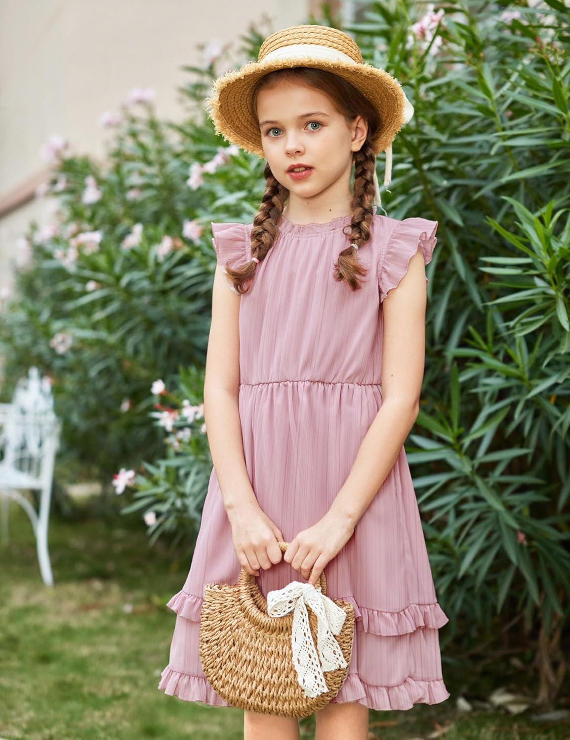 image:imageArshiner Girls Summer Dresses Ruffle Sleeve ALine Sundress Casual Elegant DressesLight Pink