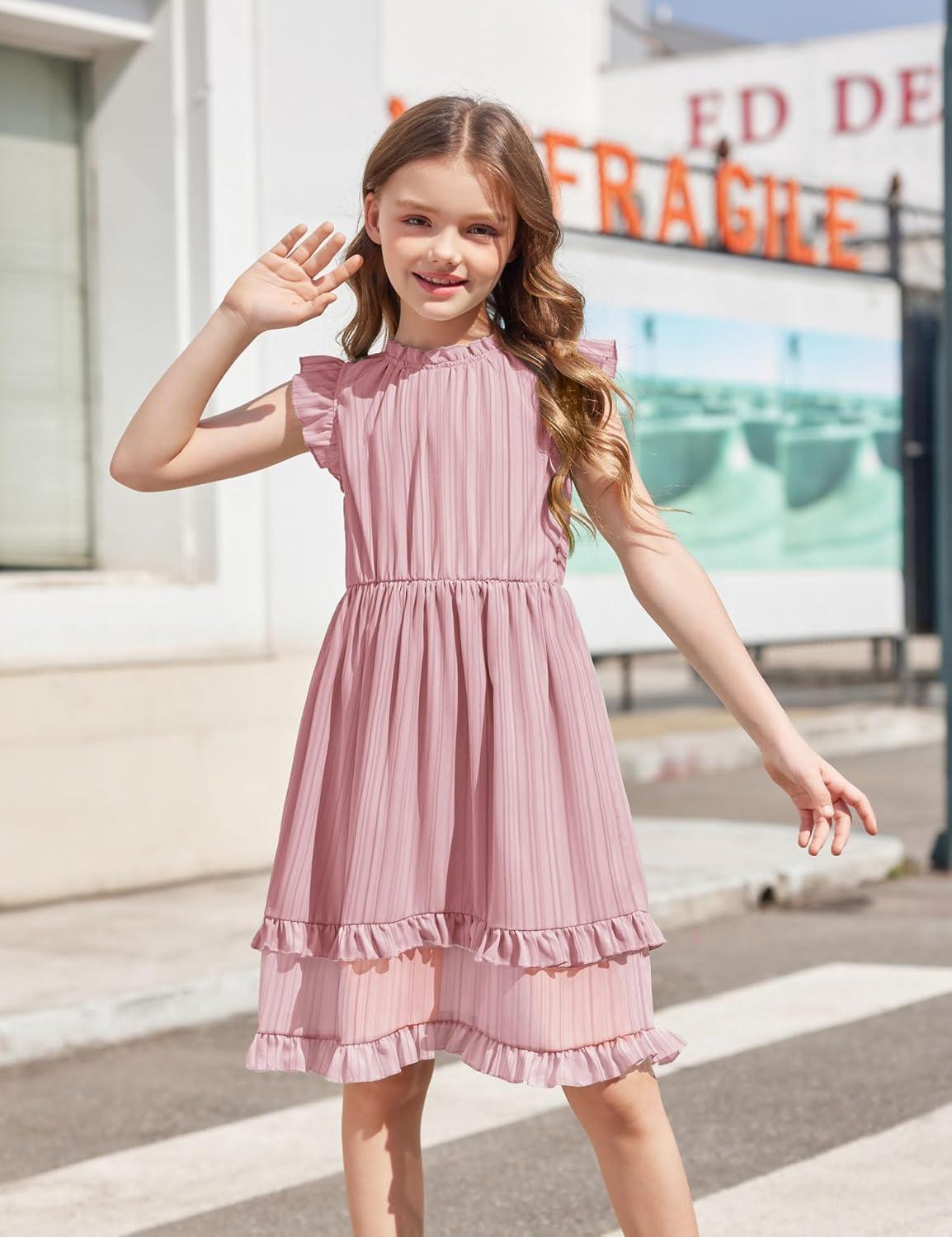 image:imageArshiner Girls Summer Dresses Ruffle Sleeve ALine Sundress Casual Elegant DressesLight Pink