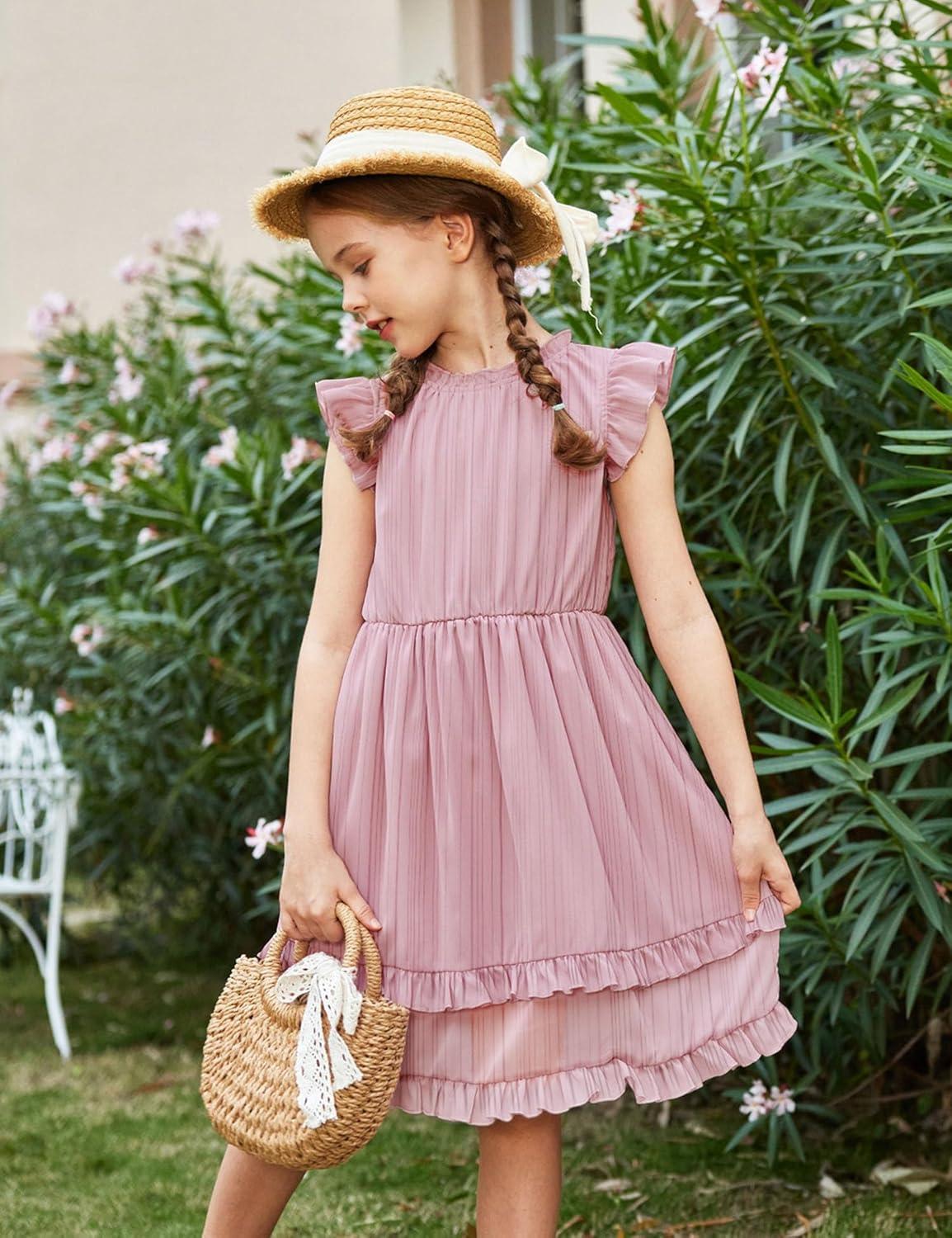 image:imageArshiner Girls Summer Dresses Ruffle Sleeve ALine Sundress Casual Elegant DressesLight Pink