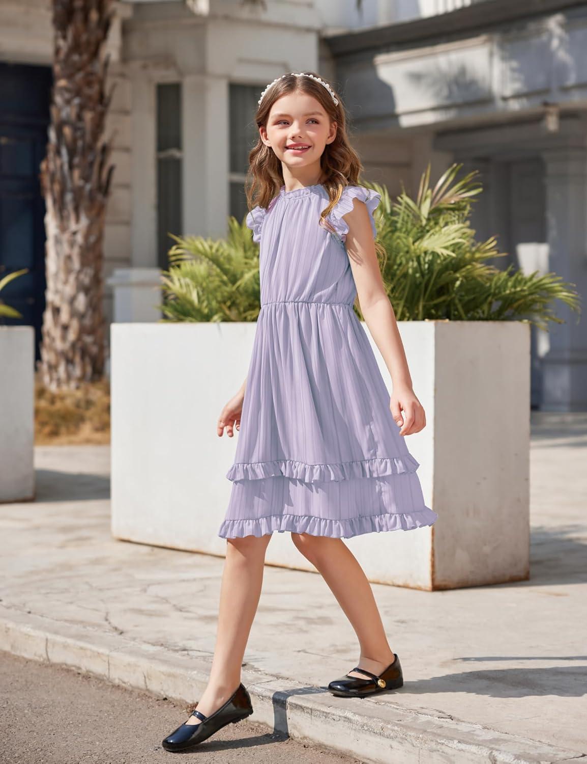 image:imageArshiner Girls Summer Dresses Ruffle Sleeve ALine Sundress Casual Elegant DressesLight Purple
