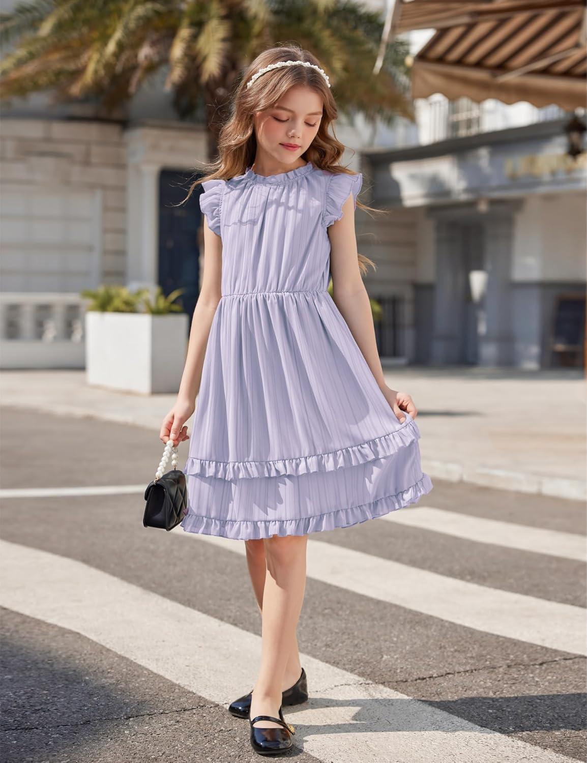 image:imageArshiner Girls Summer Dresses Ruffle Sleeve ALine Sundress Casual Elegant DressesLight Purple