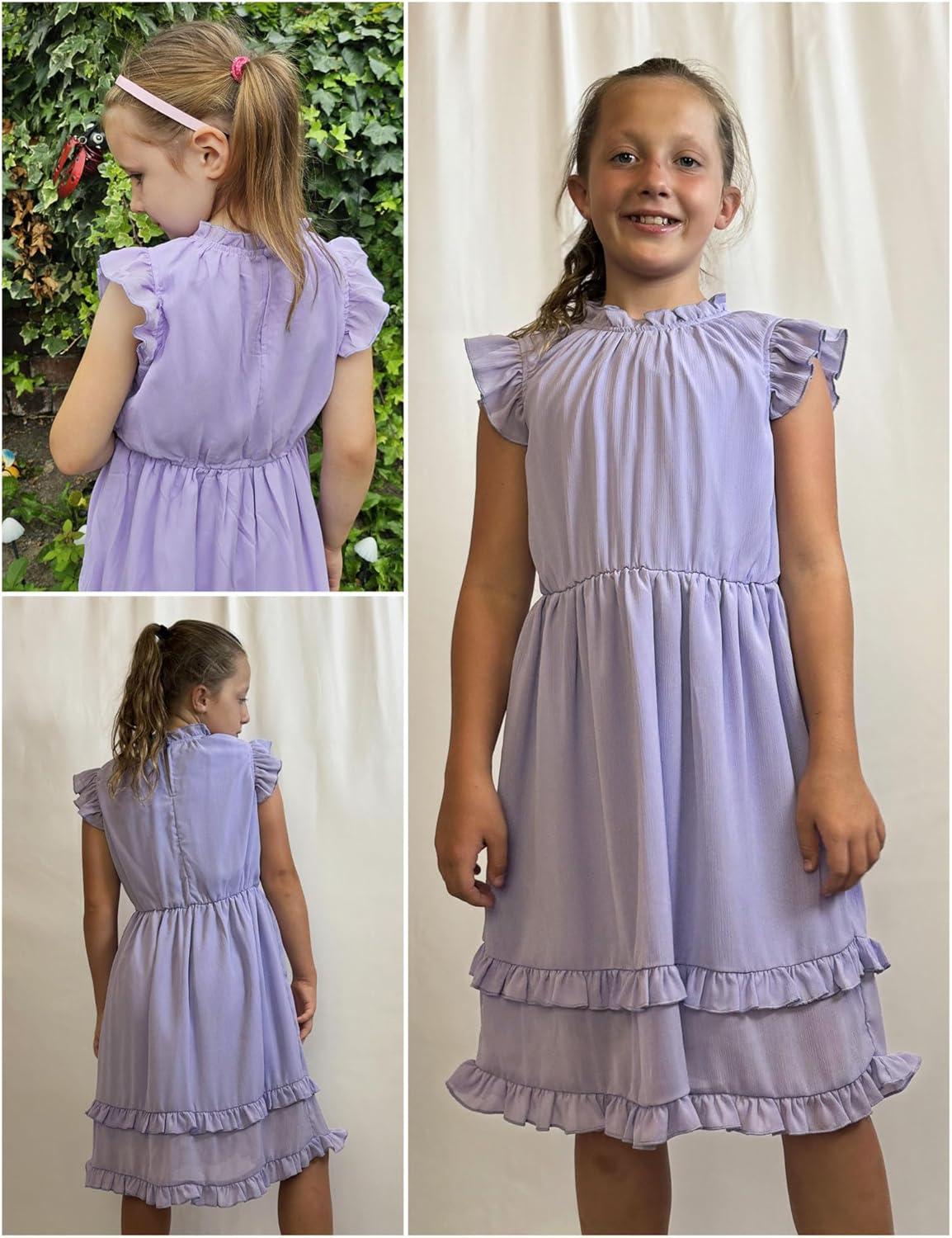 image:imageArshiner Girls Summer Dresses Ruffle Sleeve ALine Sundress Casual Elegant DressesLight Purple