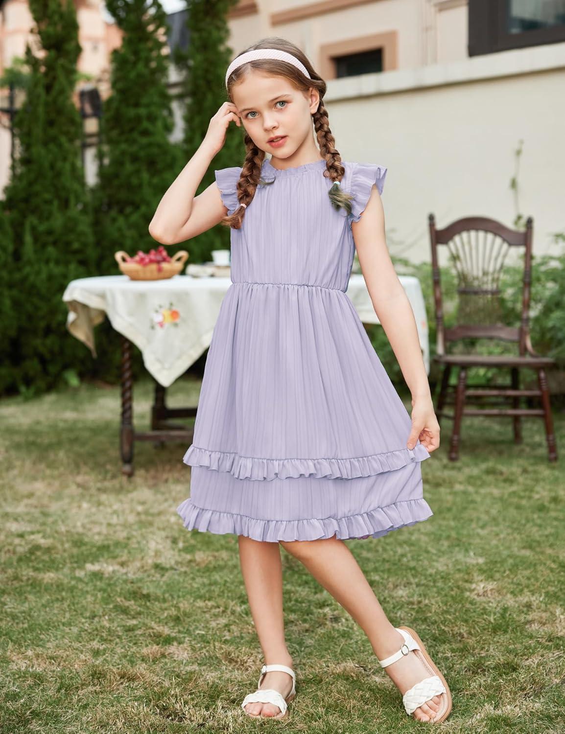 image:imageArshiner Girls Summer Dresses Ruffle Sleeve ALine Sundress Casual Elegant DressesLight Purple