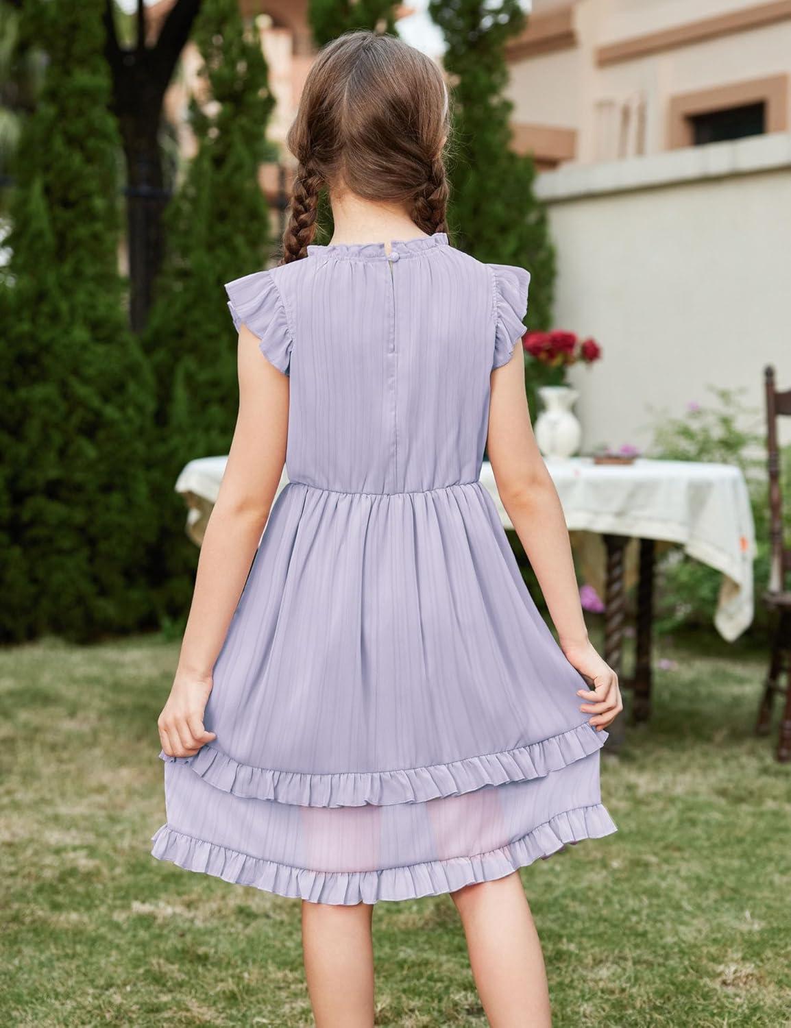 image:imageArshiner Girls Summer Dresses Ruffle Sleeve ALine Sundress Casual Elegant DressesLight Purple