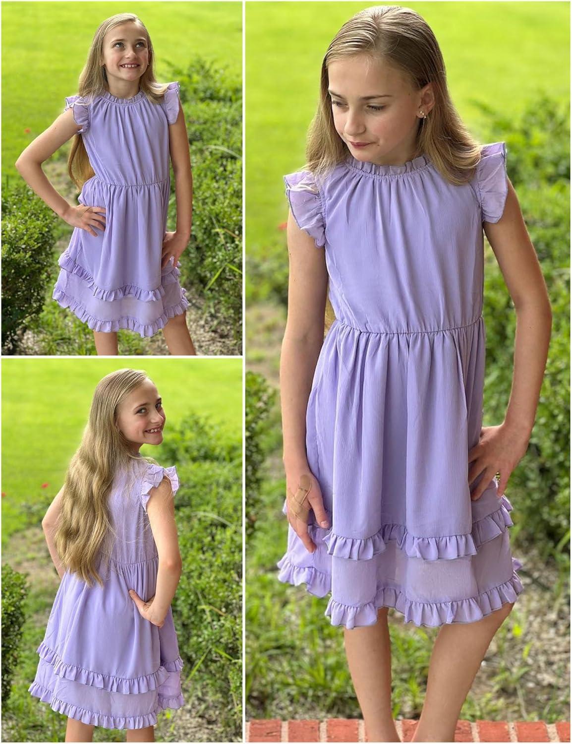 image:imageArshiner Girls Summer Dresses Ruffle Sleeve ALine Sundress Casual Elegant DressesLight Purple