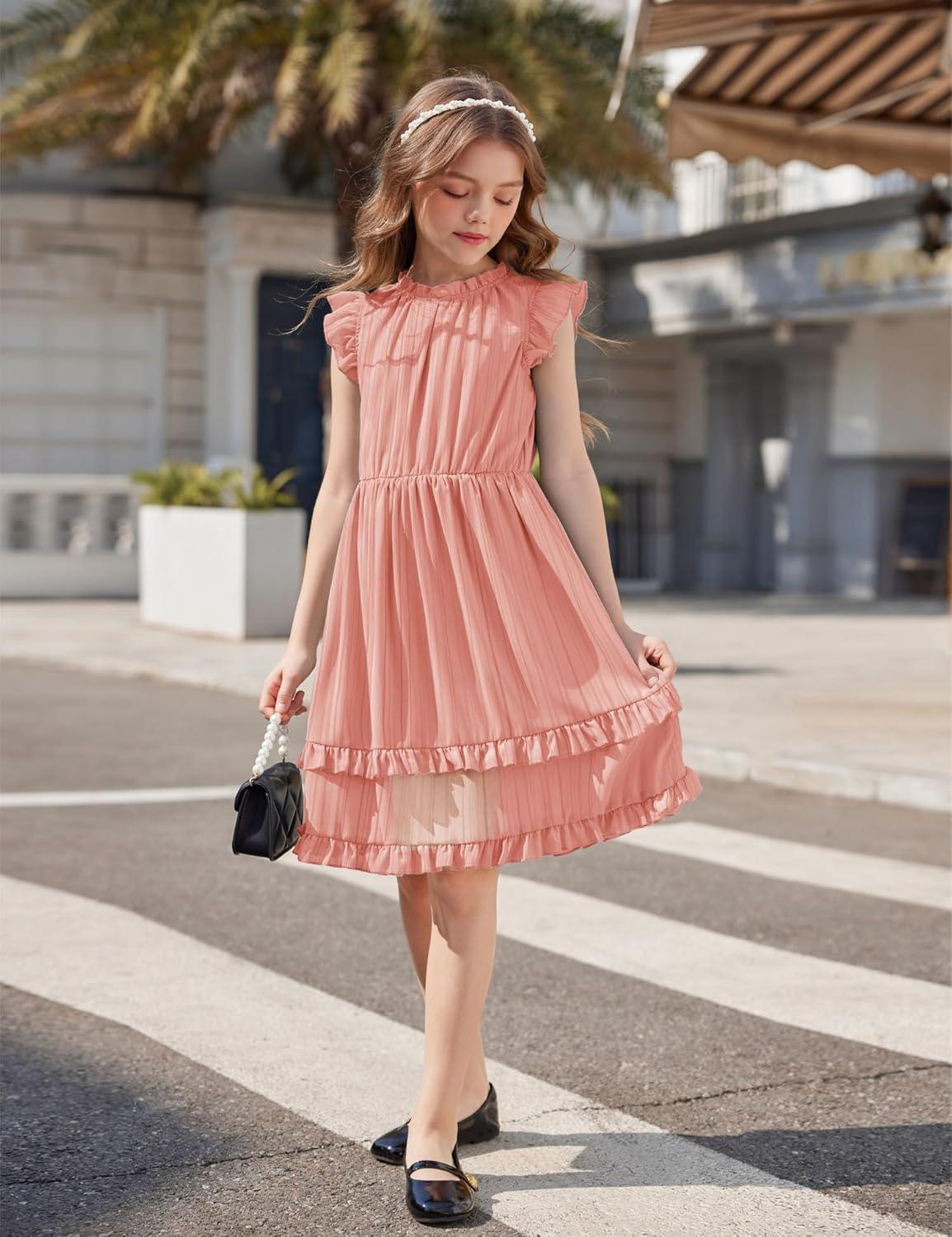 image:imageArshiner Girls Summer Dresses Ruffle Sleeve ALine Sundress Casual Elegant DressesPink