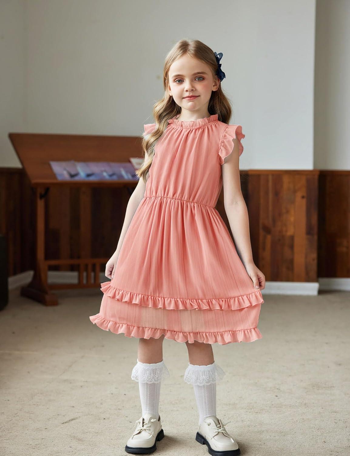 image:imageArshiner Girls Summer Dresses Ruffle Sleeve ALine Sundress Casual Elegant DressesPink