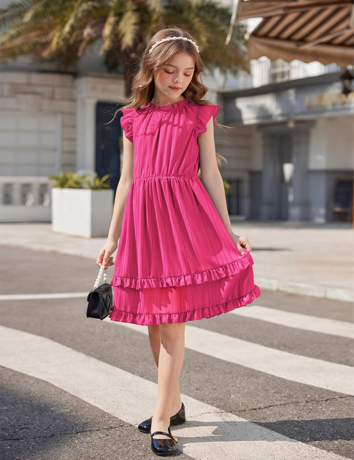 image:imageArshiner Girls Summer Dresses Ruffle Sleeve ALine Sundress Casual Elegant DressesRose Red