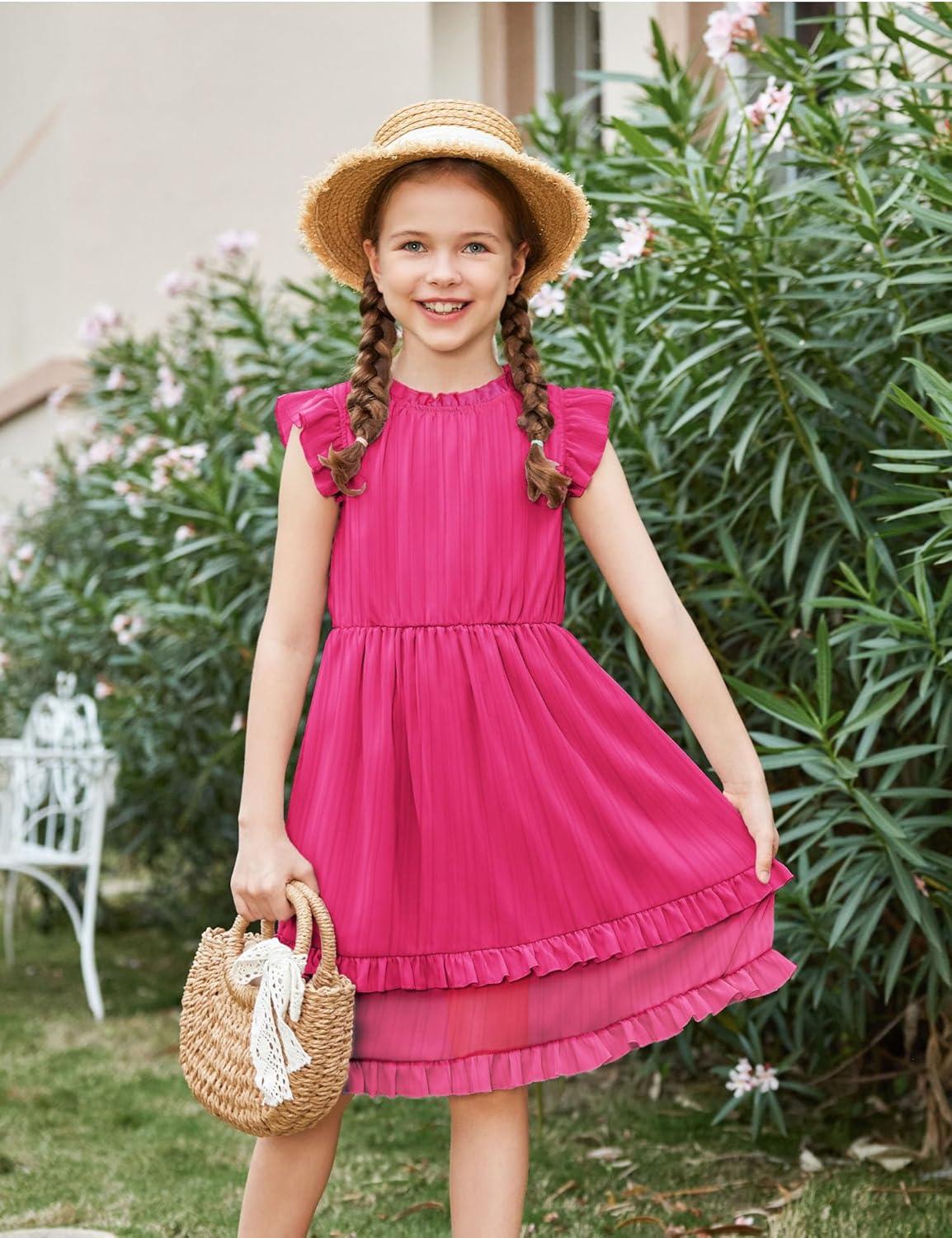 image:imageArshiner Girls Summer Dresses Ruffle Sleeve ALine Sundress Casual Elegant DressesRose Red