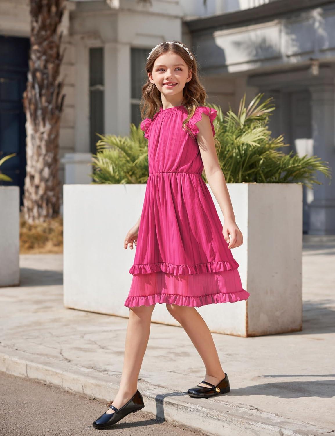 image:imageArshiner Girls Summer Dresses Ruffle Sleeve ALine Sundress Casual Elegant DressesRose Red