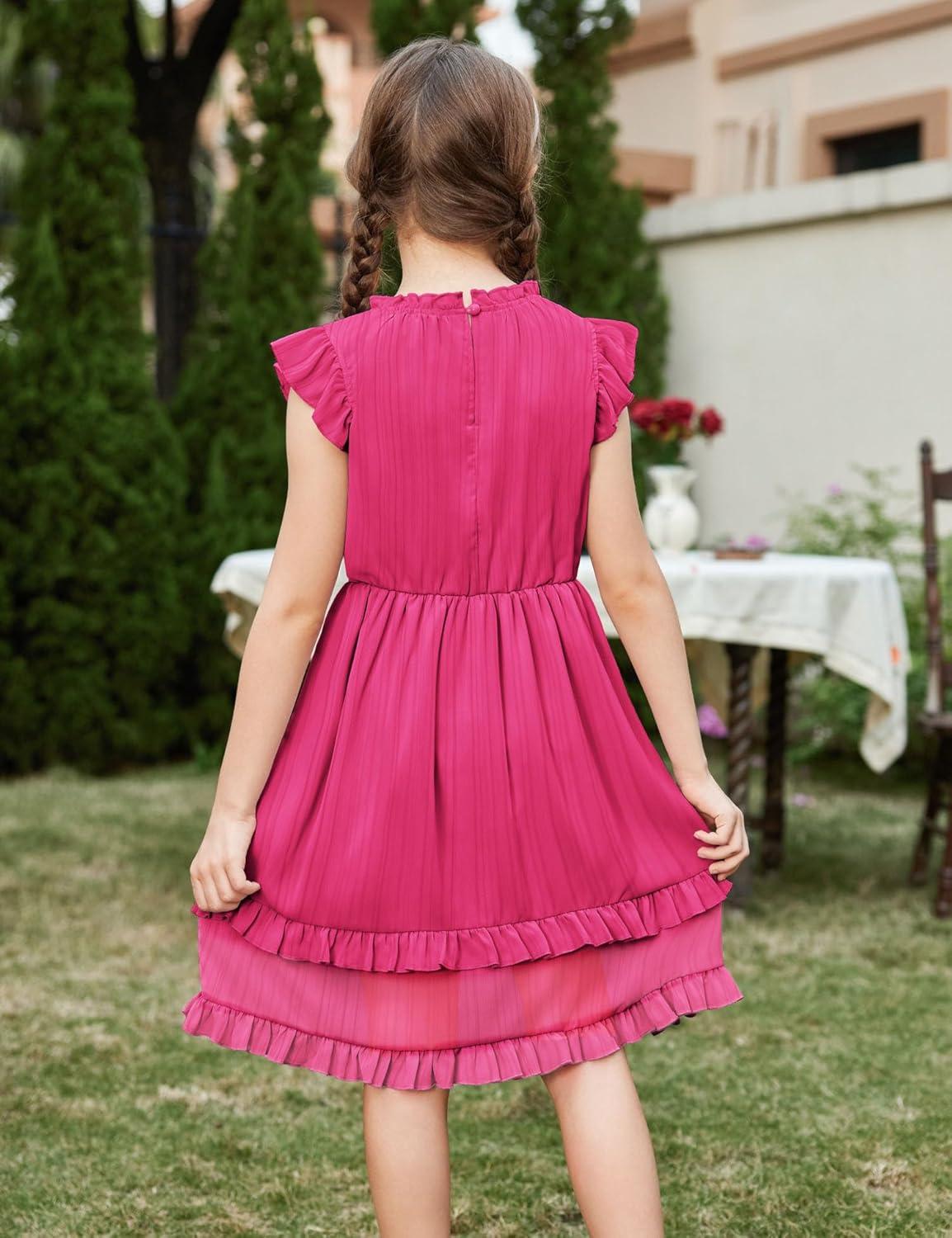 image:imageArshiner Girls Summer Dresses Ruffle Sleeve ALine Sundress Casual Elegant DressesRose Red