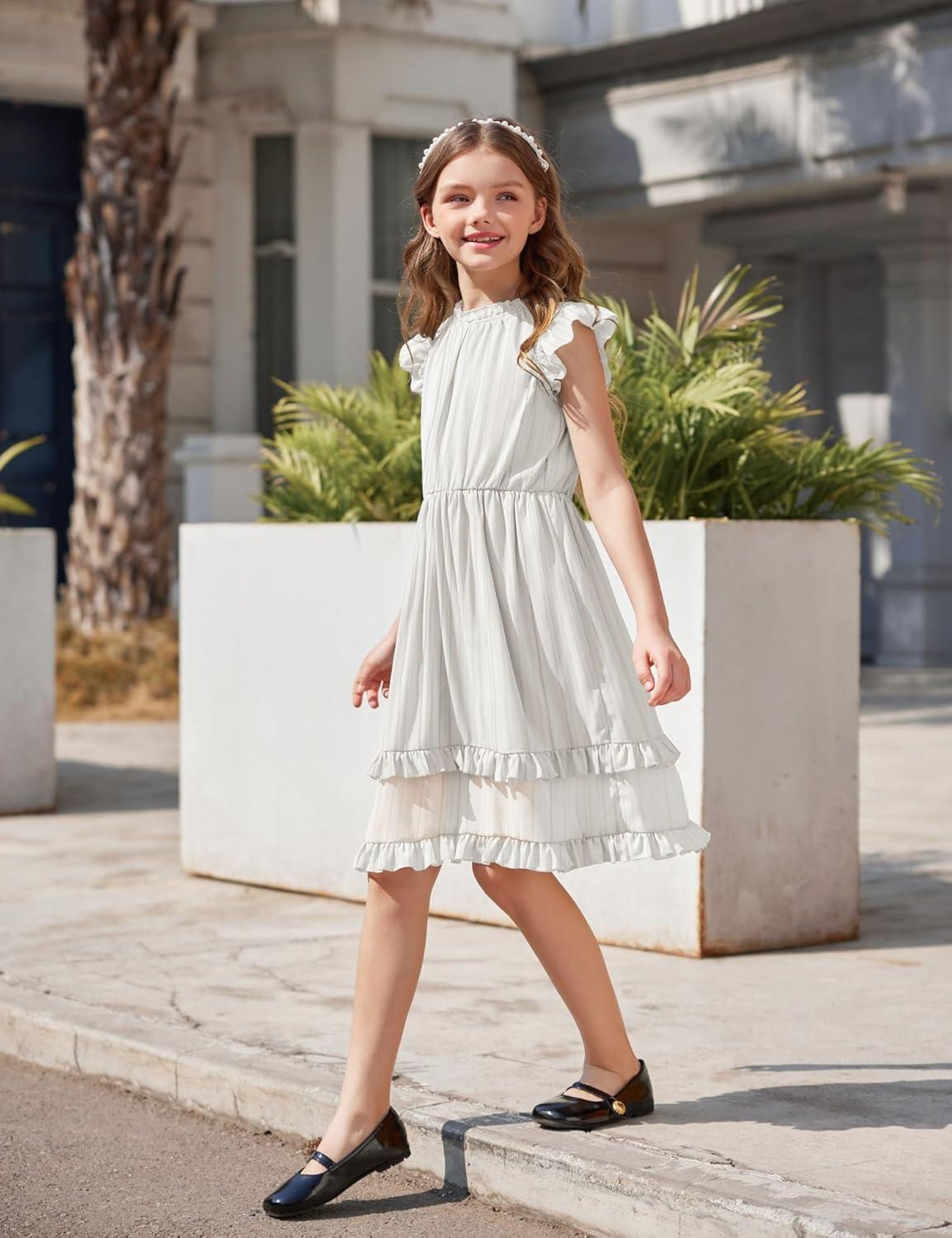 image:imageArshiner Girls Summer Dresses Ruffle Sleeve ALine Sundress Casual Elegant DressesWhite