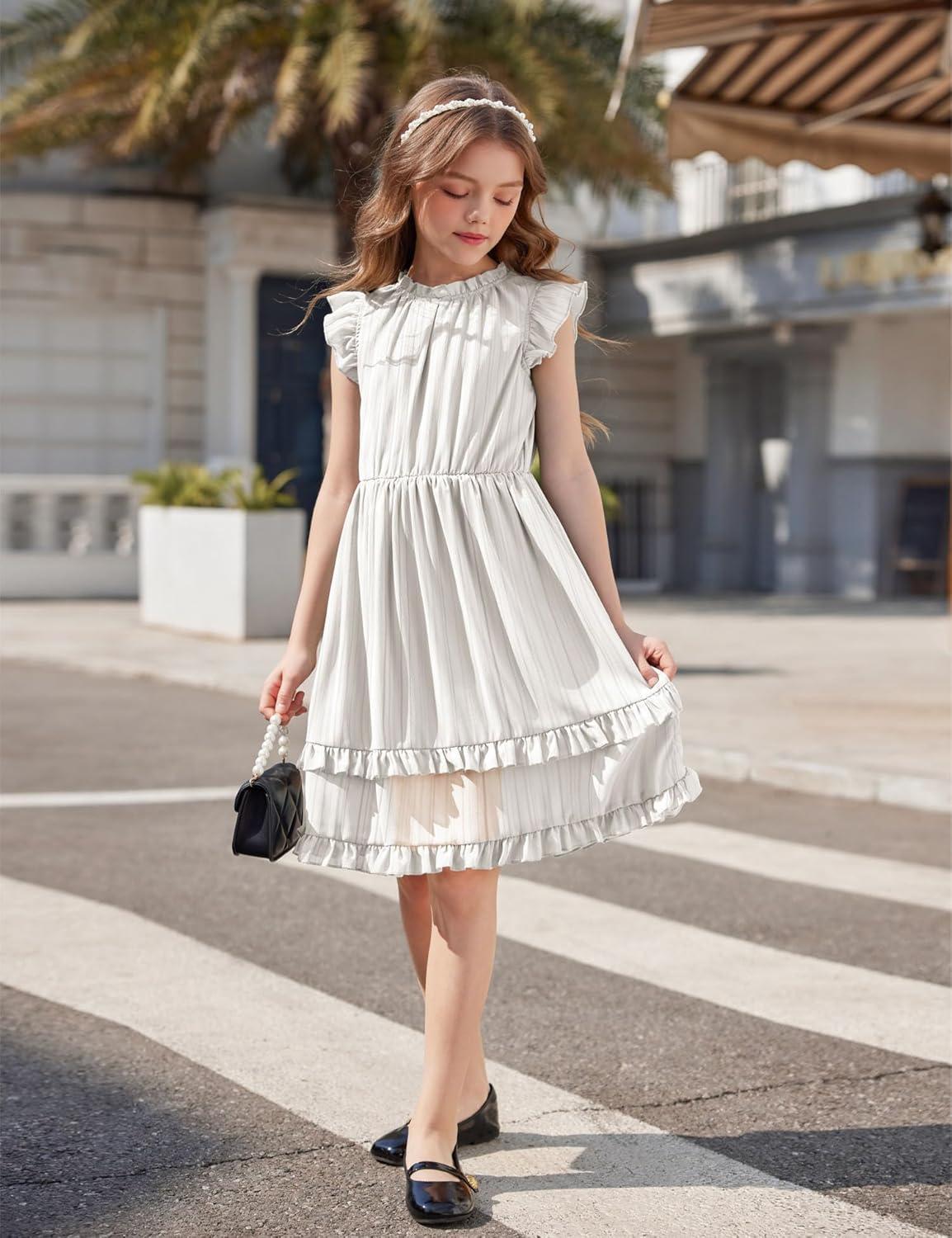 image:imageArshiner Girls Summer Dresses Ruffle Sleeve ALine Sundress Casual Elegant DressesWhite