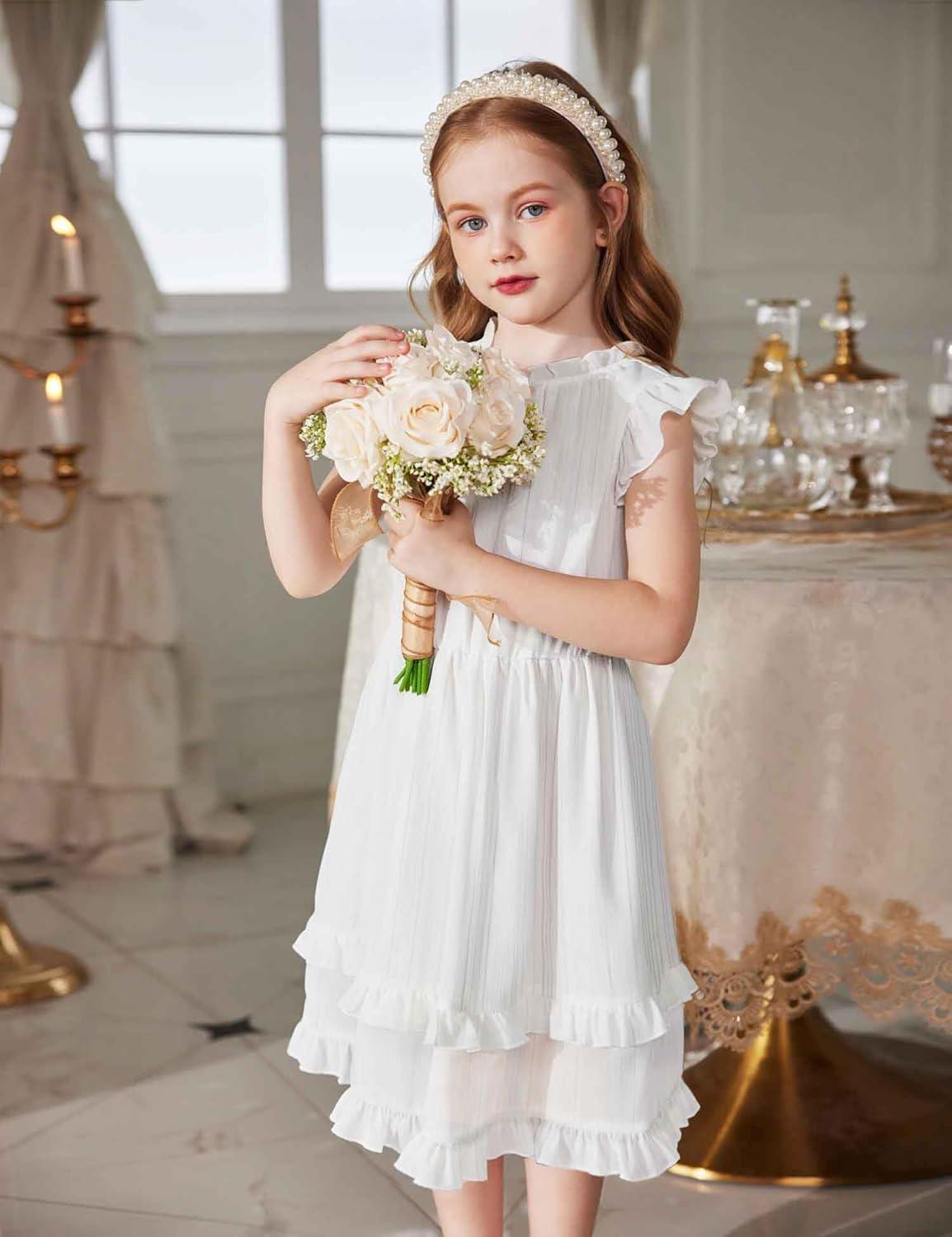 image:imageArshiner Girls Summer Dresses Ruffle Sleeve ALine Sundress Casual Elegant DressesWhite