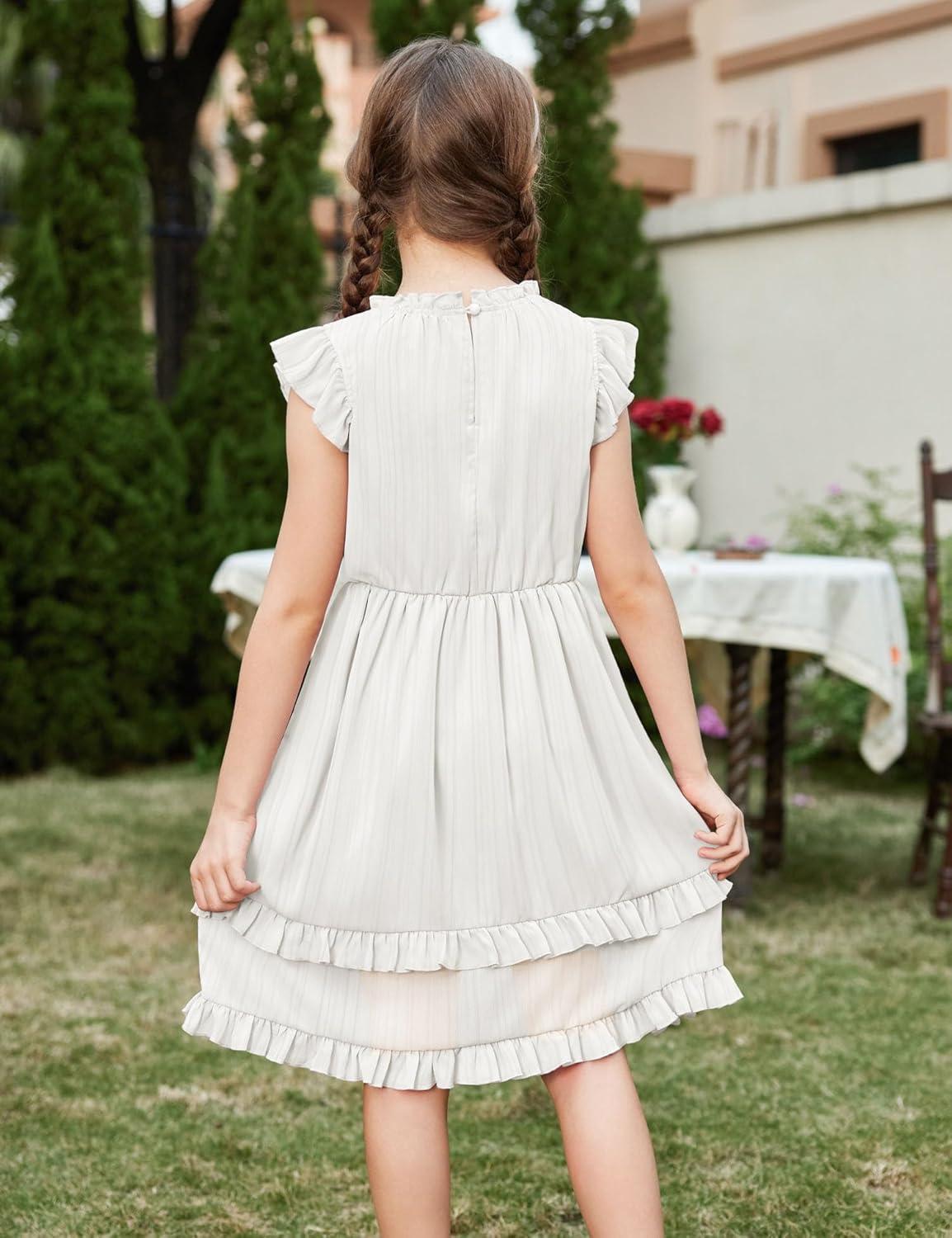 image:imageArshiner Girls Summer Dresses Ruffle Sleeve ALine Sundress Casual Elegant DressesWhite