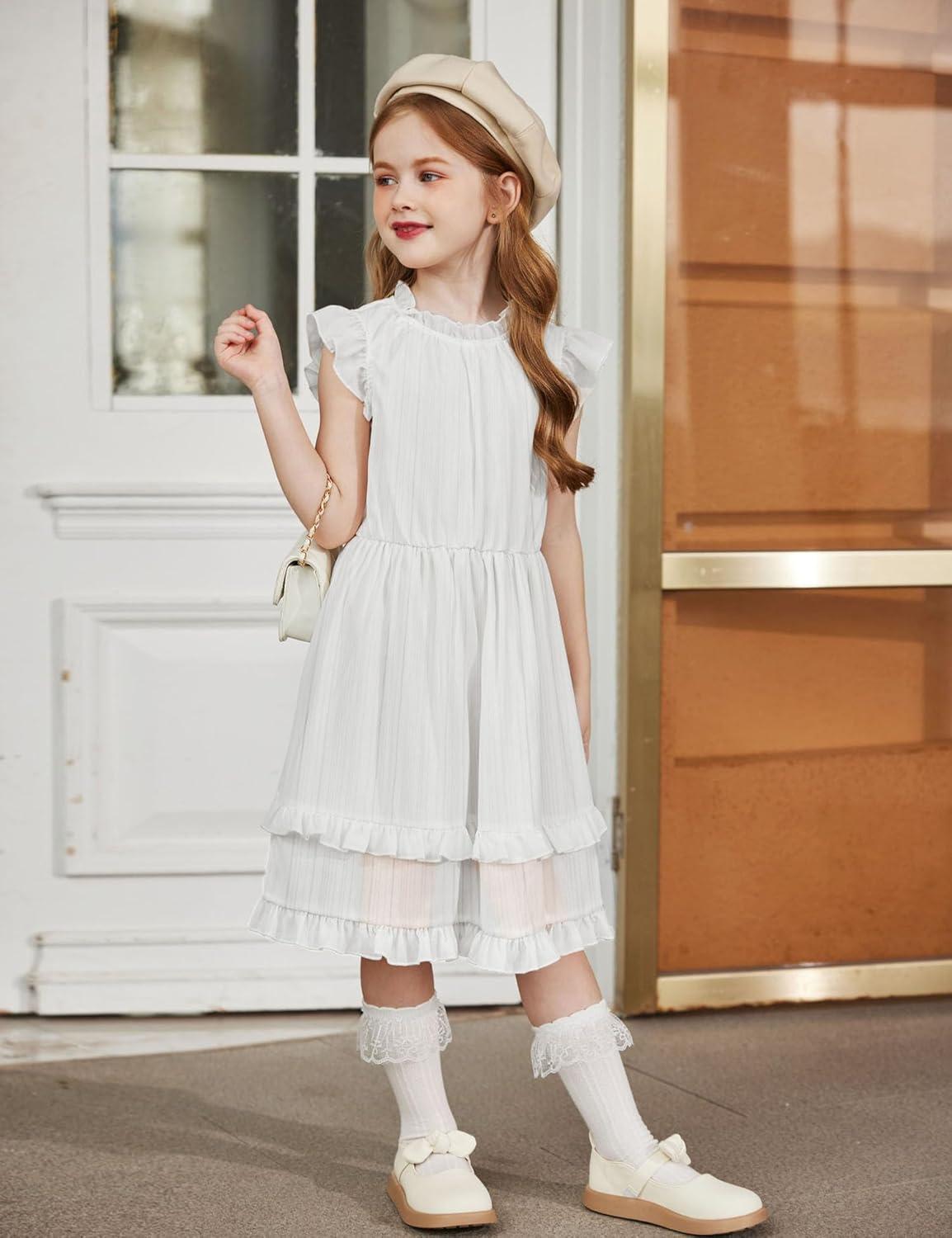 image:imageArshiner Girls Summer Dresses Ruffle Sleeve ALine Sundress Casual Elegant DressesWhite