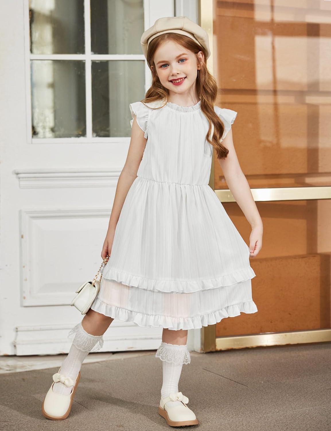 image:imageArshiner Girls Summer Dresses Ruffle Sleeve ALine Sundress Casual Elegant DressesWhite
