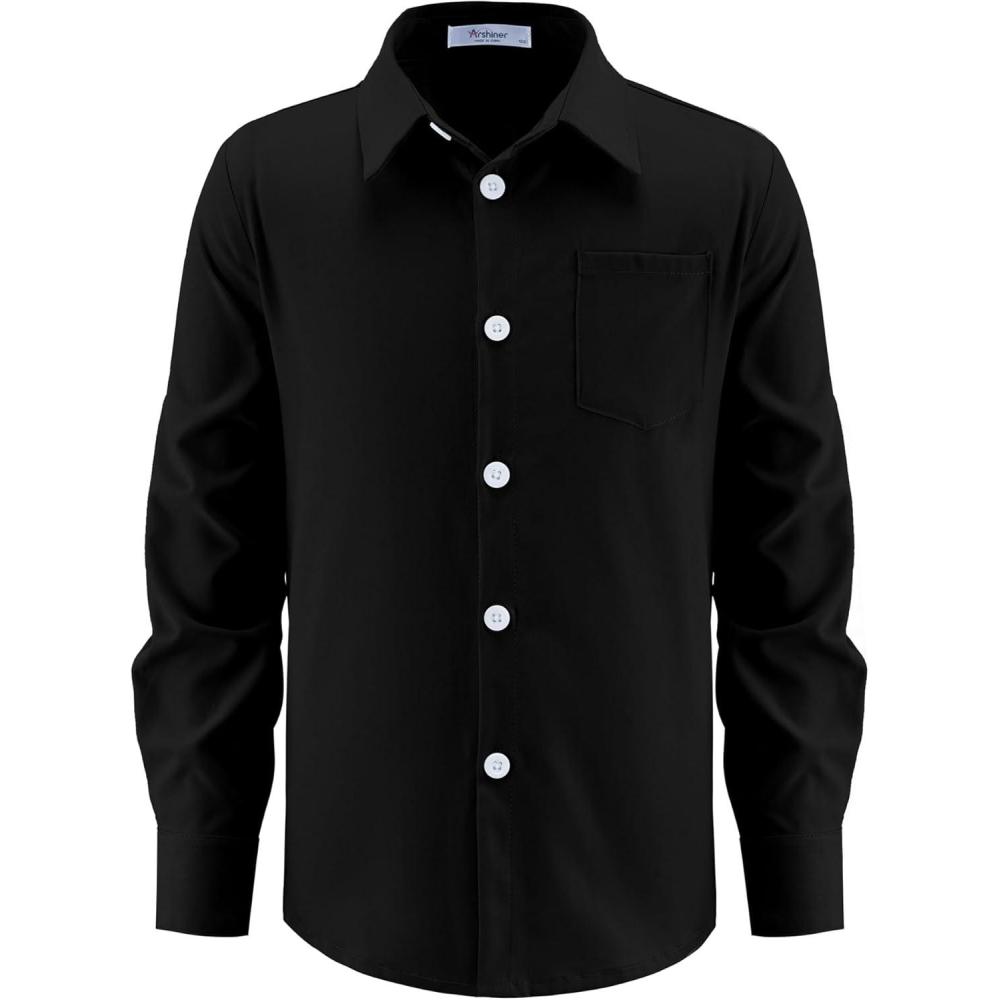 image:imageArshiner Boys Long Sleeve Dress Shirt Button Down Shirt School Uniform Formal Shirt with Chest Pocket Size 512 YearsBlack