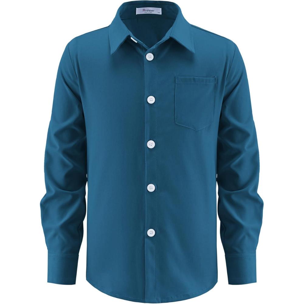 image:imageArshiner Boys Long Sleeve Dress Shirt Button Down Shirt School Uniform Formal Shirt with Chest Pocket Size 512 YearsDark Blue