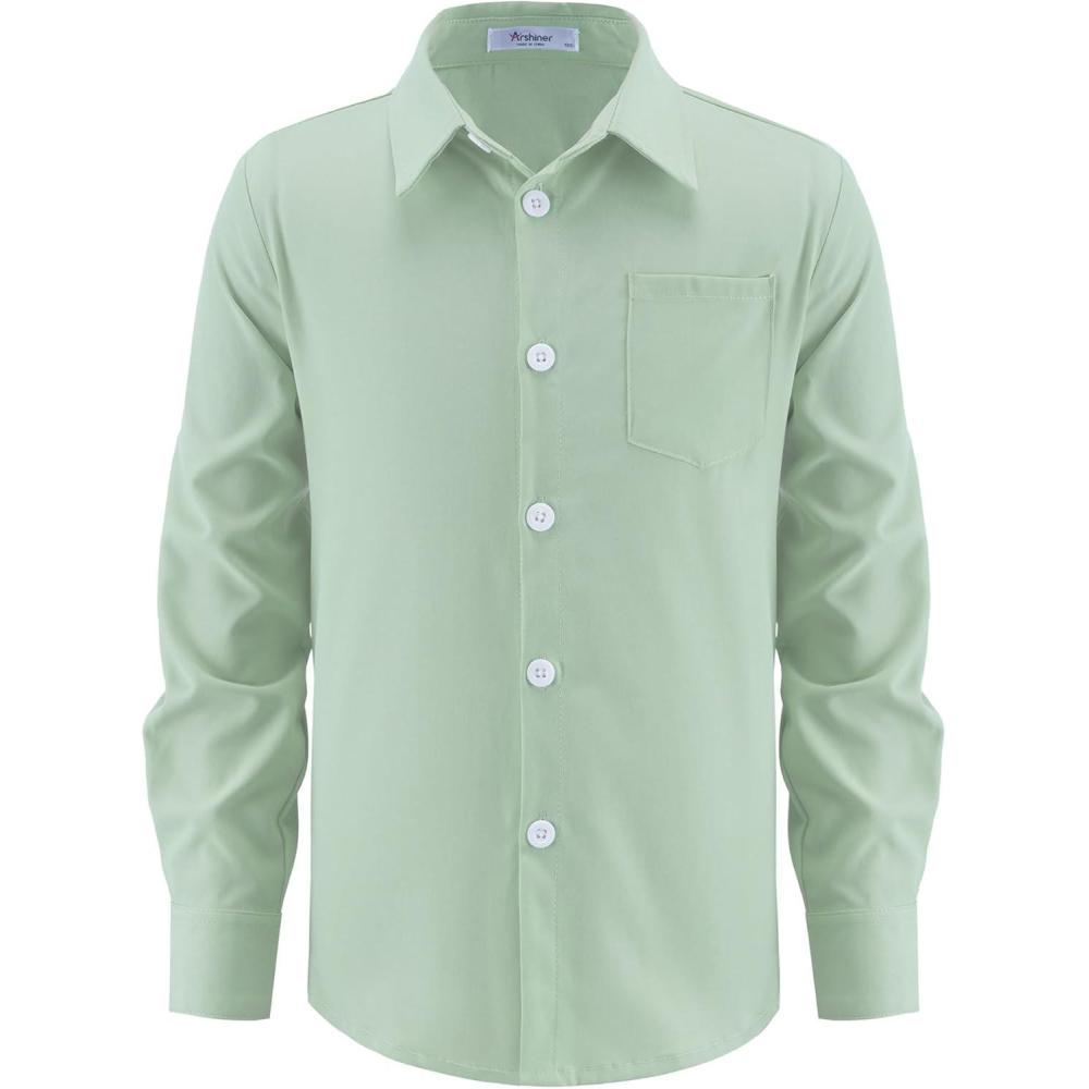 image:imageArshiner Boys Long Sleeve Dress Shirt Button Down Shirt School Uniform Formal Shirt with Chest Pocket Size 512 YearsLight Green