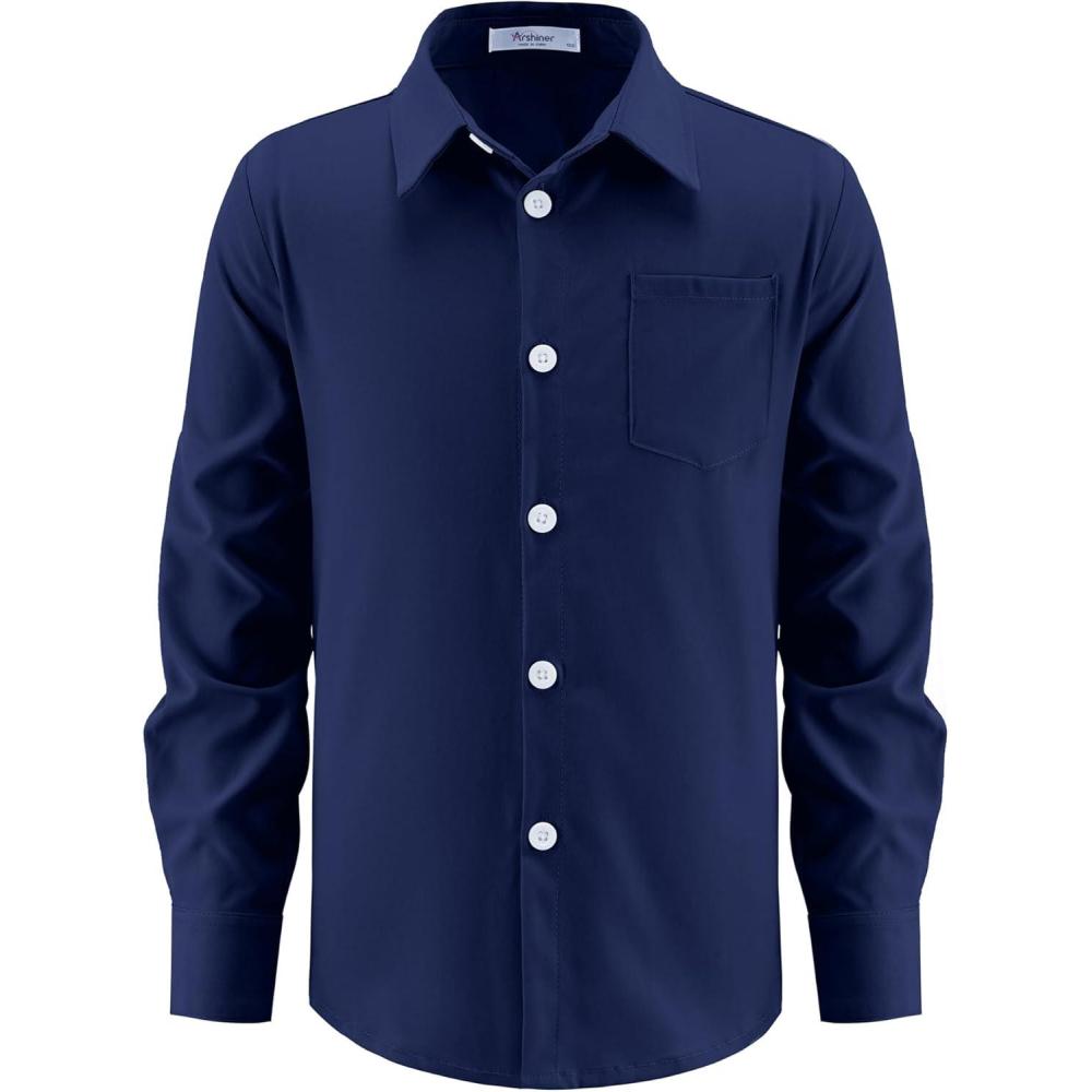 image:imageArshiner Boys Long Sleeve Dress Shirt Button Down Shirt School Uniform Formal Shirt with Chest Pocket Size 512 YearsNavy Blue