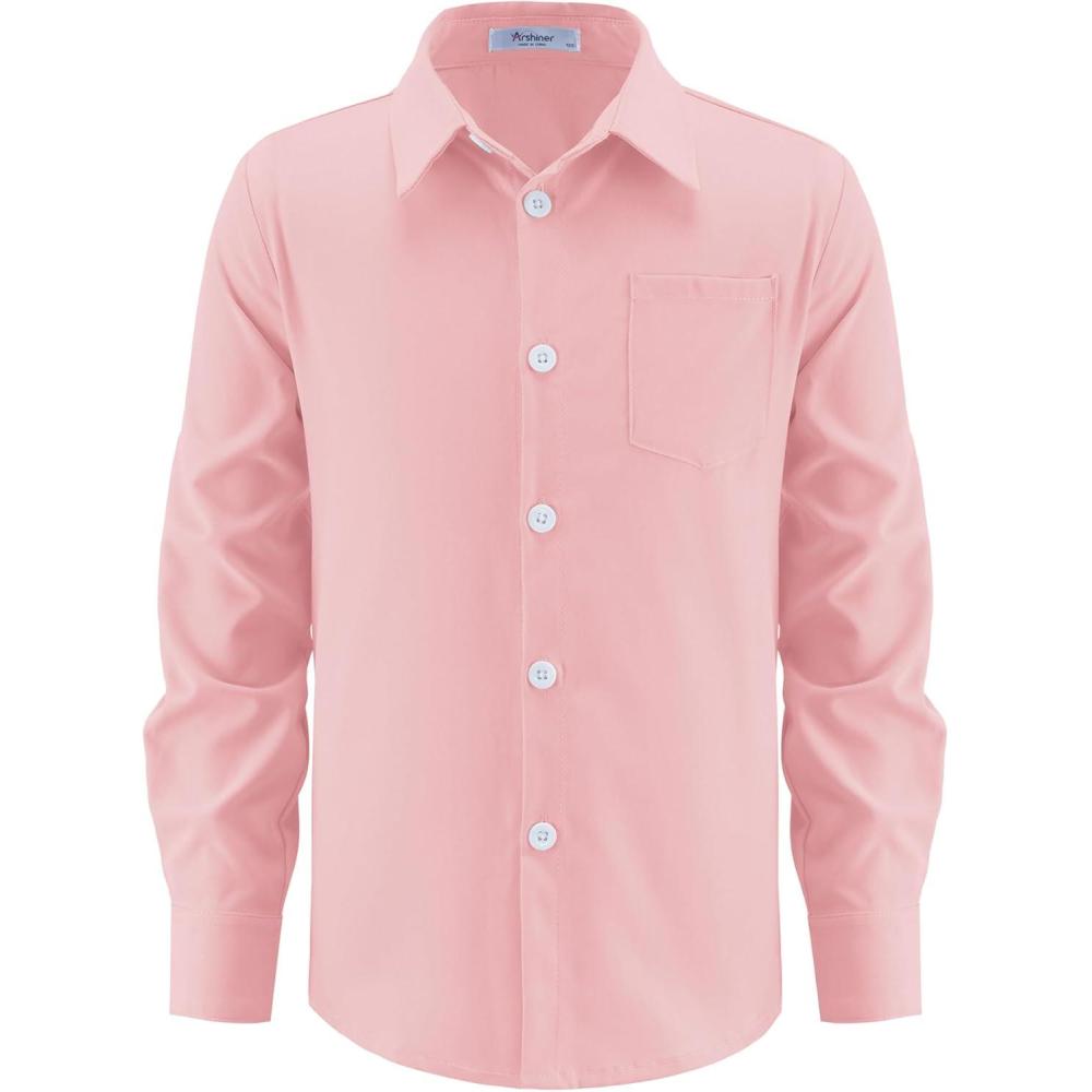 image:imageArshiner Boys Long Sleeve Dress Shirt Button Down Shirt School Uniform Formal Shirt with Chest Pocket Size 512 YearsPink
