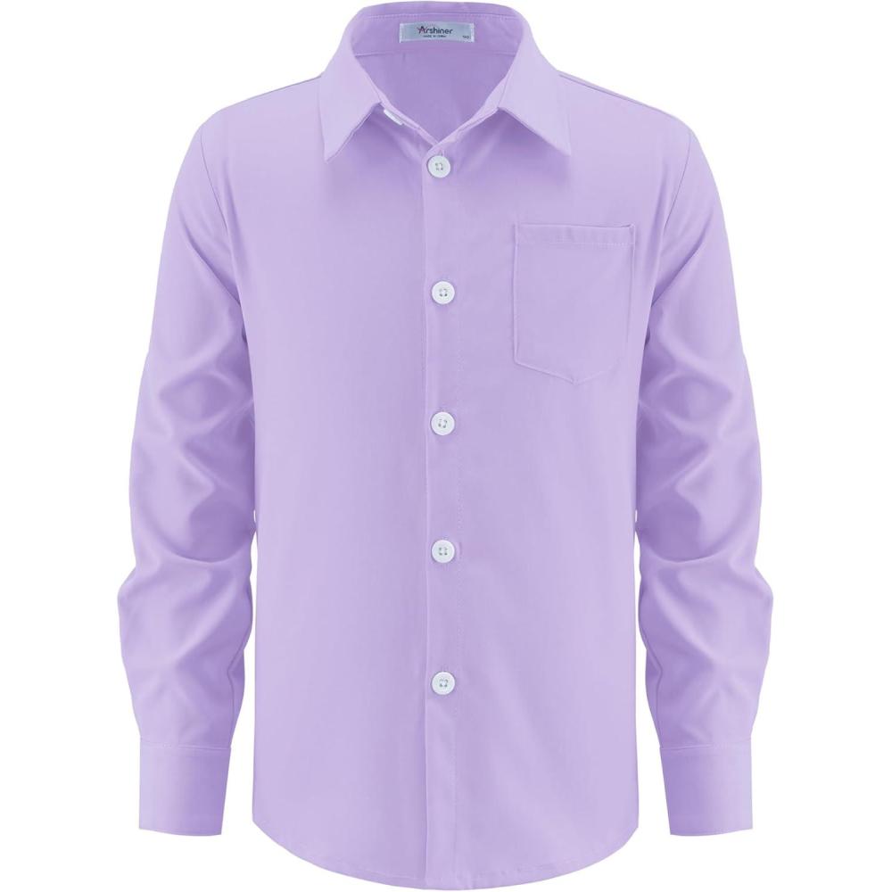 image:imageArshiner Boys Long Sleeve Dress Shirt Button Down Shirt School Uniform Formal Shirt with Chest Pocket Size 512 YearsPurple