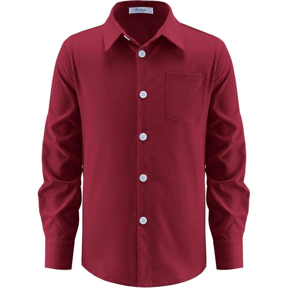 image:imageArshiner Boys Long Sleeve Dress Shirt Button Down Shirt School Uniform Formal Shirt with Chest Pocket Size 512 YearsRed
