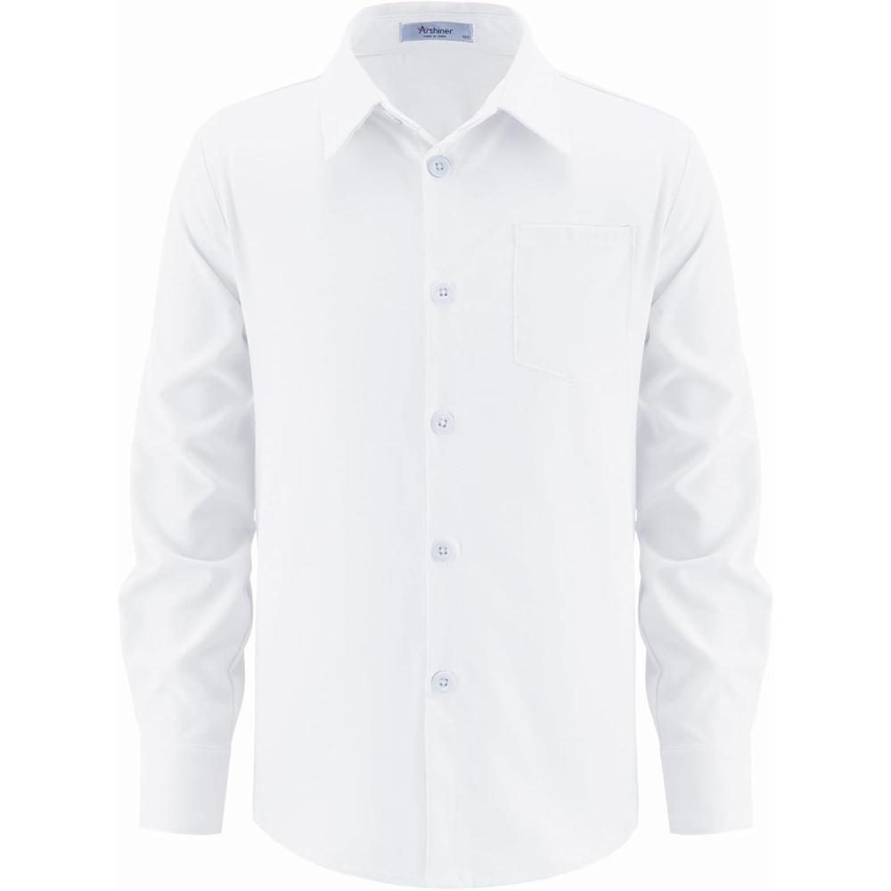 image:imageArshiner Boys Long Sleeve Dress Shirt Button Down Shirt School Uniform Formal Shirt with Chest Pocket Size 512 YearsWhite