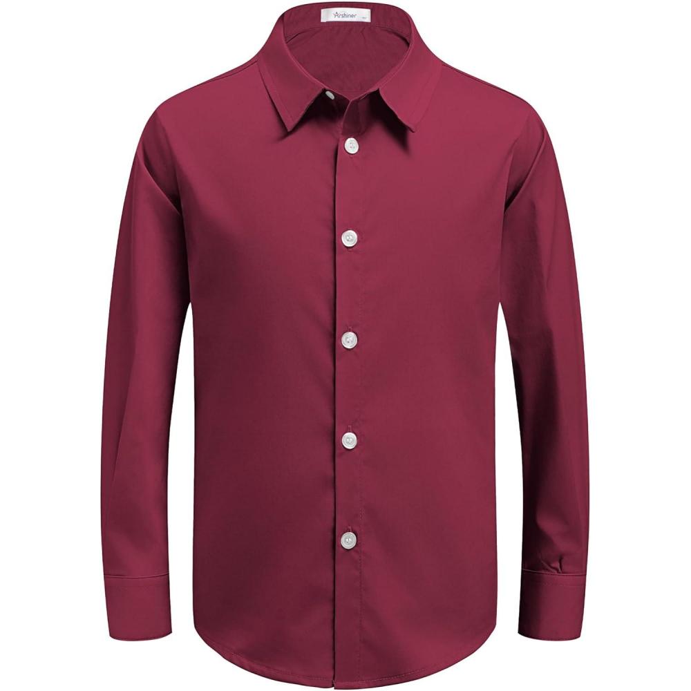 image:imageArshiner Boys Long Sleeve Dress Shirt Button Down Shirts Formal School Uniform Shirt Size 512 YearsDeep Red