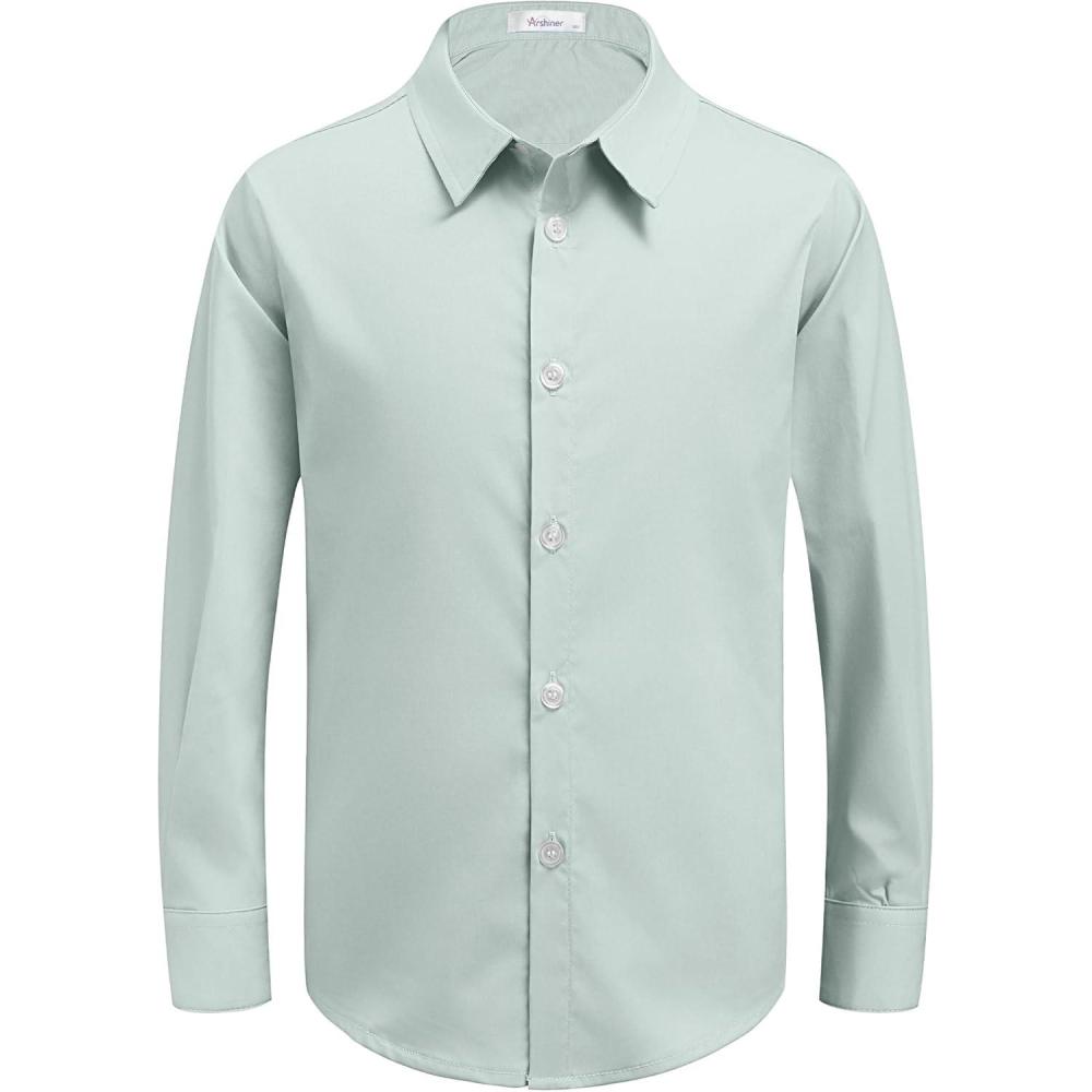 image:imageArshiner Boys Long Sleeve Dress Shirt Button Down Shirts Formal School Uniform Shirt Size 512 YearsLight Green