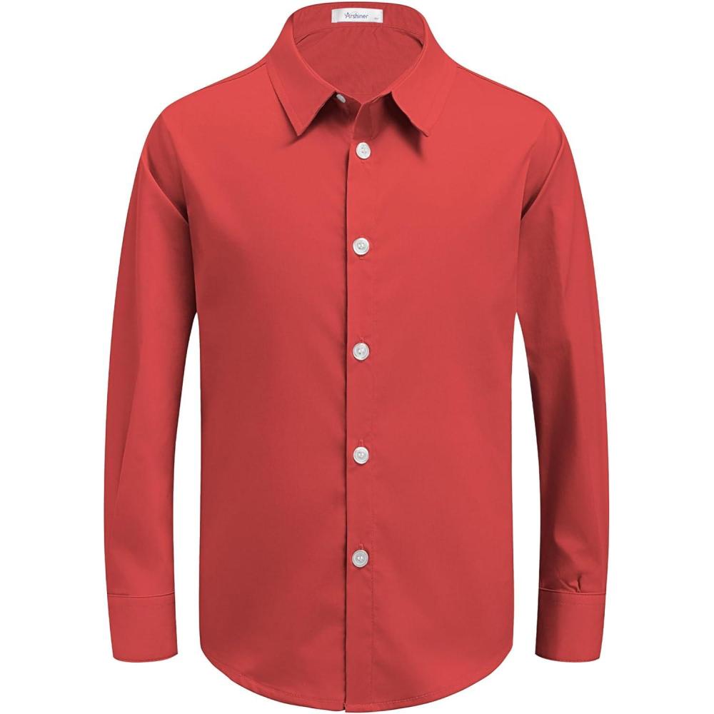 image:imageArshiner Boys Long Sleeve Dress Shirt Button Down Shirts Formal School Uniform Shirt Size 512 YearsRed