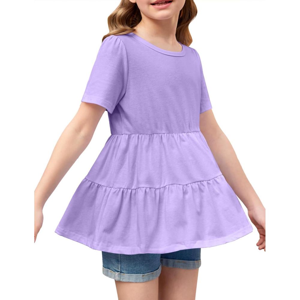 image:imageArshiner Girls Peplum Tops Short Sleeve T Shirts for Girls Casual Tunic Tops Layered Hem Babydoll Peplum Blouse 412 YearsPurple