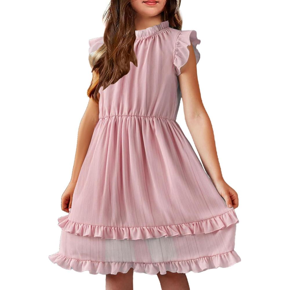 image:imageArshiner Girls Summer Dresses Ruffle Sleeve ALine Sundress Casual Elegant DressesLight Pink