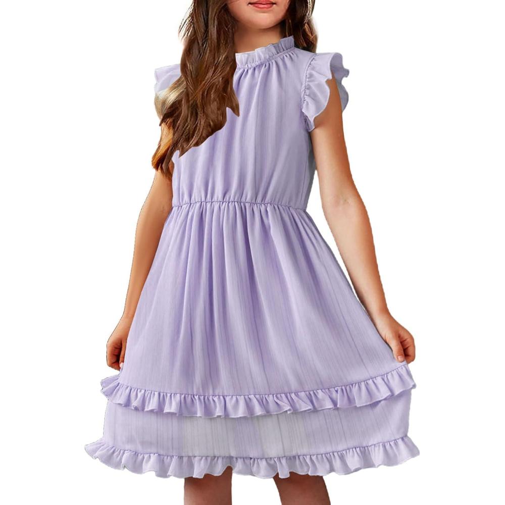 image:imageArshiner Girls Summer Dresses Ruffle Sleeve ALine Sundress Casual Elegant DressesLight Purple
