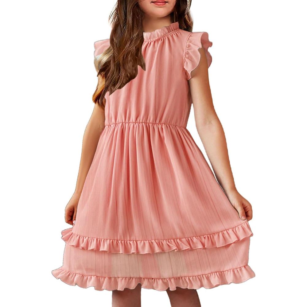 image:imageArshiner Girls Summer Dresses Ruffle Sleeve ALine Sundress Casual Elegant DressesPink