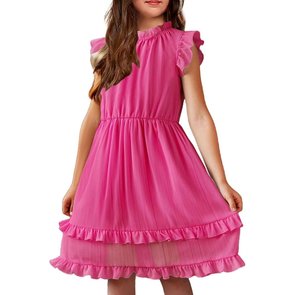 image:imageArshiner Girls Summer Dresses Ruffle Sleeve ALine Sundress Casual Elegant DressesRose Red