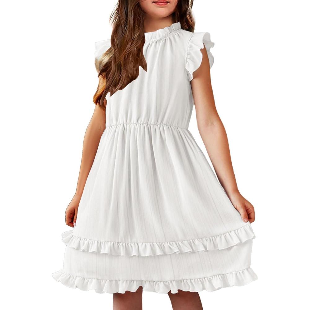 image:imageArshiner Girls Summer Dresses Ruffle Sleeve ALine Sundress Casual Elegant DressesWhite