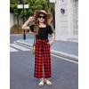 Arshiner Girls 2 Pieces Outfits Kids Square Neck Puff Sleeve Tops and Pants Set with Pockets 6-14 Years(Black Red Plaid)