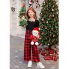 Arshiner Girls 2 Pieces Outfits Kids Square Neck Puff Sleeve Tops and Pants Set with Pockets 6-14 Years(Black Red Plaid)