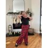 Arshiner Girls 2 Pieces Outfits Kids Square Neck Puff Sleeve Tops and Pants Set with Pockets 6-14 Years(Black Red Plaid)