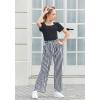 Arshiner Girls 2 Pieces Outfits Kids Square Neck Puff Sleeve Tops and Pants Set with Pockets 6-14 Years(Black Stripe)