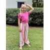 Arshiner Girls 2 Pieces Outfits Kids Square Neck Puff Sleeve Tops and Pants Set with Pockets 6-14 Years(Hot Pink Stripe)