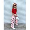 Arshiner Girls 2 Pieces Outfits Kids Square Neck Puff Sleeve Tops and Pants Set with Pockets 6-14 Years(Love)